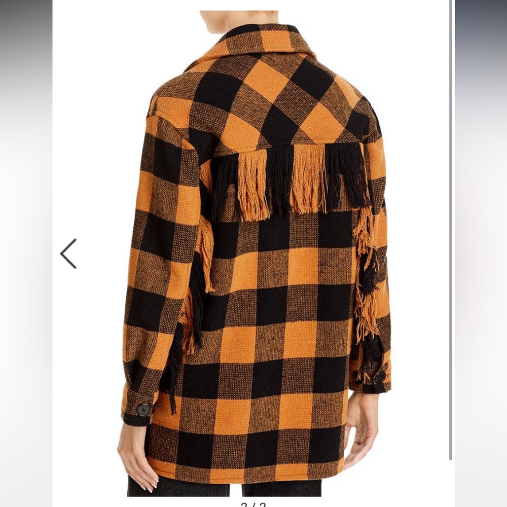 Aqua Woven Plaid Fringe Jacket